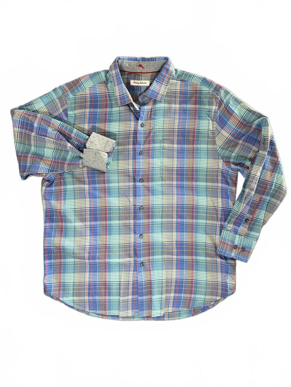 Tommy Bahama Silk Blend Long Sleeve Flip Cuff Plaid Button-Up Men’s Shirt Large